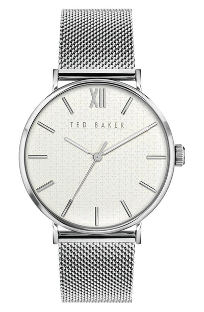 Ted Baker Men's Phylipa Silver-tone Stainless Steel Mesh Watch 43mm In Silver-tone
