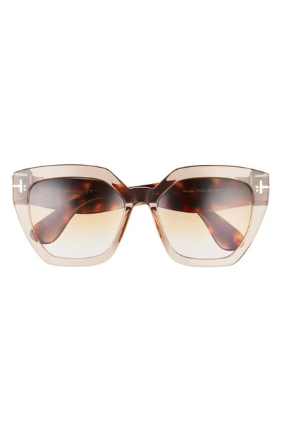 Tom Ford Phobe 56mm Square Sunglasses In Shiny Light Brown / Smoke