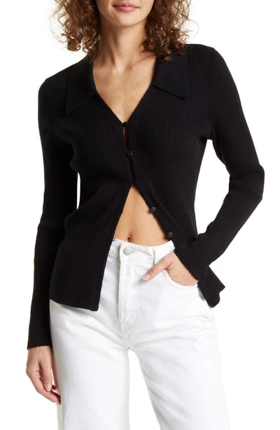 & Other Stories Collared V-neck Rib Cardigan In Black