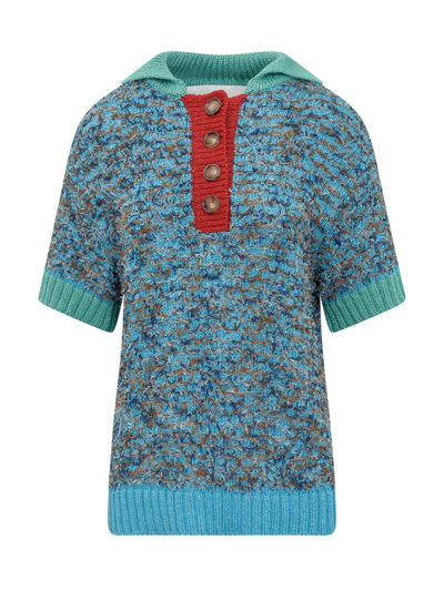 Andersson Bell Short-sleeve Bouclé Knitted Top In Blue