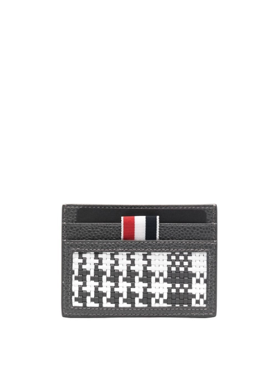 Thom Browne Check Leather Card Holder In Grey