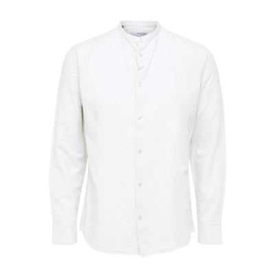 Selected Homme Grandad Collar Linen Mix Shirt In White