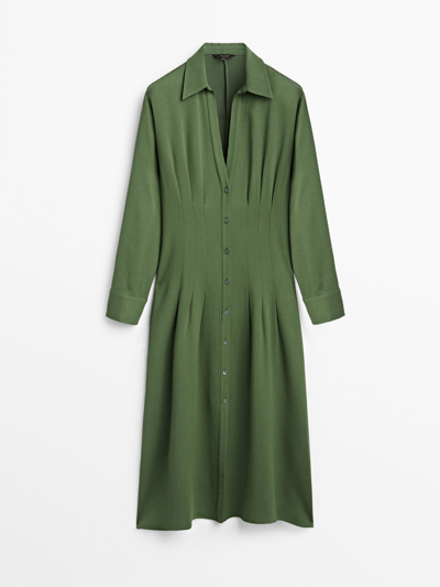 Massimo Dutti Tailored Waist Shirt Dress In Green Billiard | ModeSens