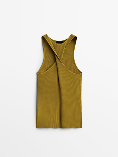 Massimo Dutti Knit Top With Front Knot Detail In Olive