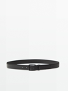 MASSIMO DUTTI DOUBLE-BUCKLE BLACK LEATHER BELT