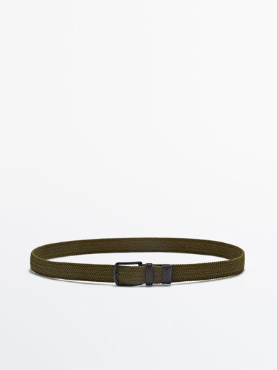 Massimo Dutti Stretch Belt With Leather Details In Apple Green