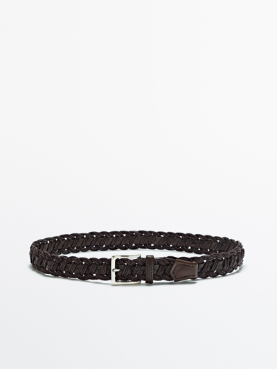 Massimo Dutti Contrast Plaited Belt In Brown