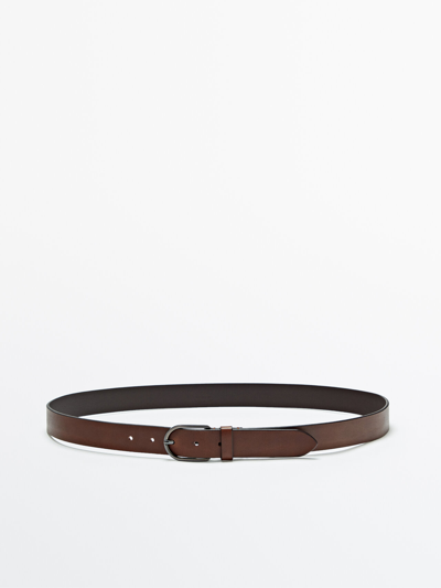 Massimo Dutti Cowhide Leather Belt In Brown