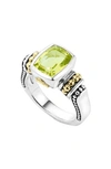 Lagos 18k Gold And Sterling Silver Caviar Color Small Ring With Green Quartz In Green Quartz