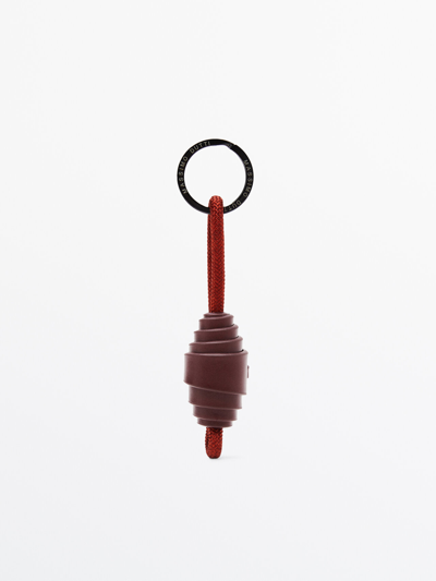 Massimo Dutti Leather Buoy Keyring In Brown