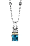 Lagos 18k Yellow Gold And Sterling Silver Caviar Color Pendant Necklace With Swiss Blue Topaz, 16 In Blue Topaz
