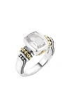 Lagos 18k Gold And Sterling Silver Caviar Color Small Ring With White Topaz In White Topaz