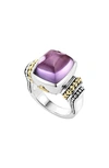 Lagos 18k Gold And Sterling Silver Caviar Color Small Amethyst Ring
