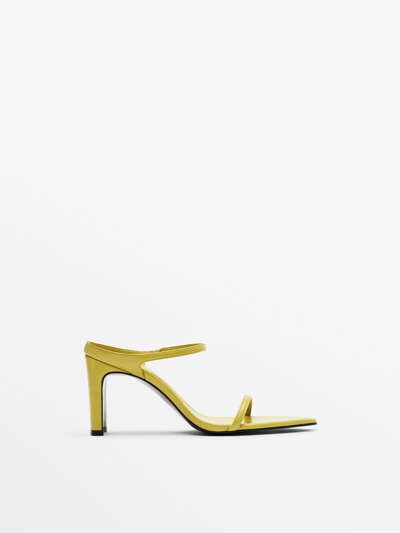 Massimo Dutti Heeled Leather Mule Sandals In Lime