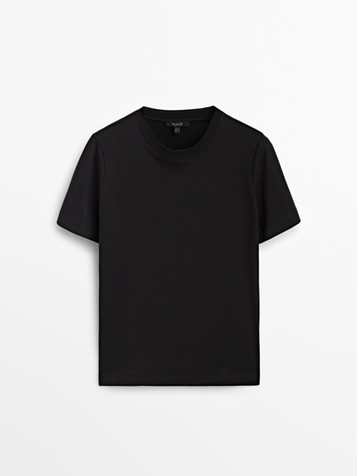 Massimo Dutti Short Sleeve Premium Cotton T-shirt In Schwarz