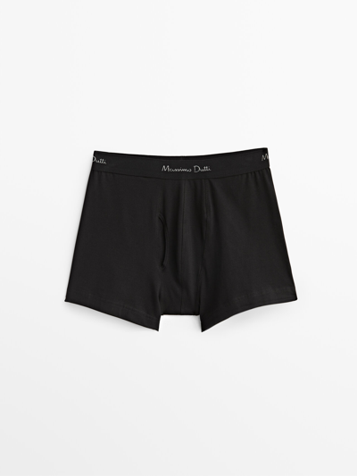 Massimo Dutti Cotton Boxer Shorts In Black