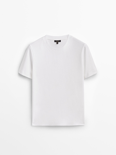 Massimo Dutti Short Sleeve Premium Cotton T-shirt In Cream