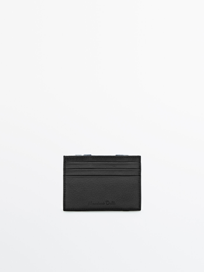 Massimo Dutti Tumbled Leather Card Holder With Contrast Interior In Black