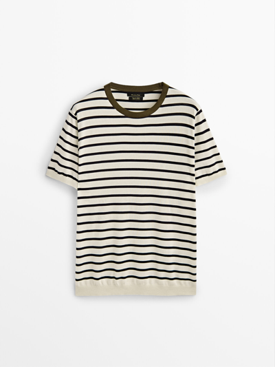 Massimo Dutti Striped Cotton Knit T-shirt In Cream | ModeSens
