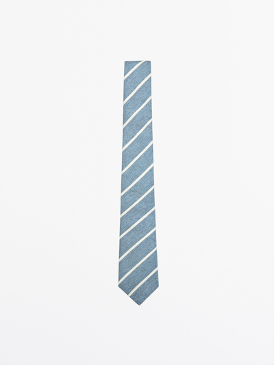 Massimo Dutti Striped Silk Tie In Sky Blue