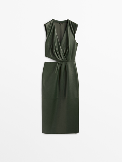 Massimo Dutti Long Nappa Leather Dress With Slit In Green | ModeSens