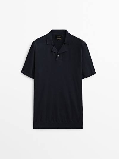 Massimo Dutti Polo Sweater With Single Button And Short Sleeves In Marineblau