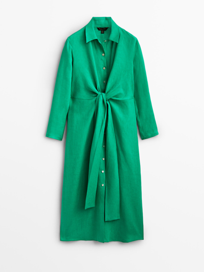 Massimo Dutti 100% Linen Double Knot Dress In Bluish Green | ModeSens