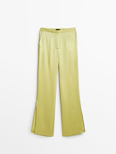 Massimo Dutti Flowing, Satin Trousers In Lime ModeSens
