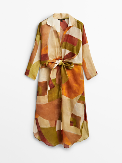 Massimo Dutti 100% Ramie Print Dress In Orange | ModeSens