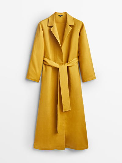 Massimo Dutti Long Linen Shirt Dress In Olive | ModeSens
