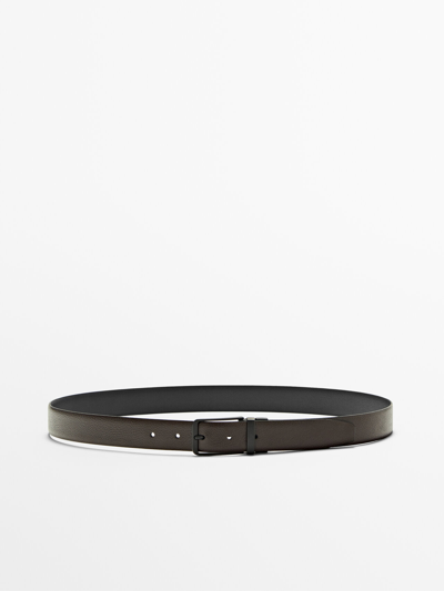Massimo Dutti Reversible Leather Belt In Navy Blue