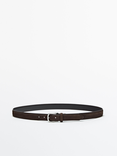 Massimo Dutti Nubuck Leather Belt In Brown