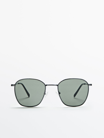 Massimo Dutti Double Bridge Metal Frame Sunglasses In Silver