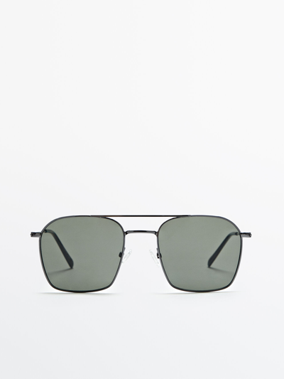 Massimo Dutti Square Sunglasses With Metal Frame In Silver