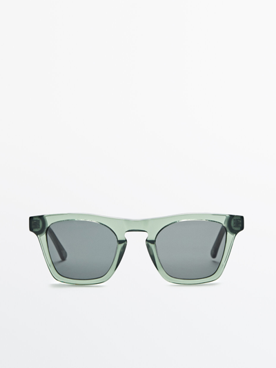 Massimo Dutti Square Sunglasses With Resin Frames In Green