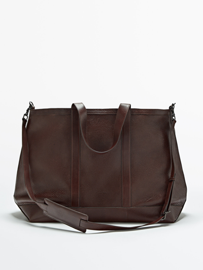 Massimo Dutti Montana Leather Tote Bag - Limited Edition In Brown