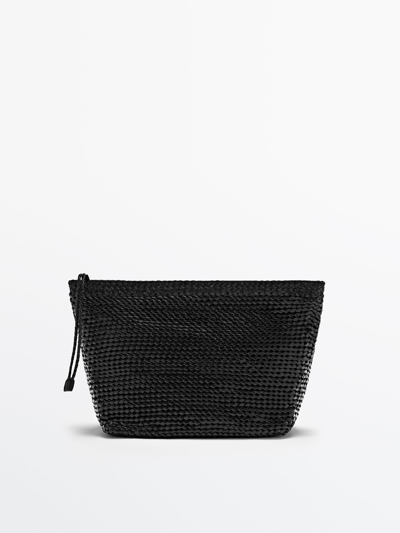 Massimo Dutti Braided Leather Clutch Bag In Black