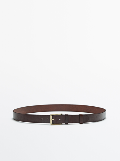 Massimo Dutti Natural Grain Leather Belt In Brown
