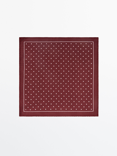 Massimo Dutti Polka Dot 100% Silk Pocket Square In Burgundy