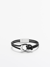 MASSIMO DUTTI PLAITED LEATHER BRACELET WITH METAL DETAIL