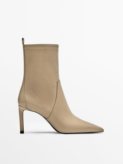 Massimo Dutti Camel Leather High-heel Ankle Boots In Brown
