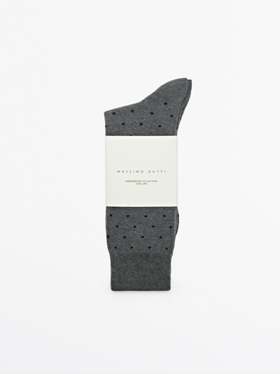 Massimo Dutti Pack Of Cotton Socks With Polka Dots In Grey