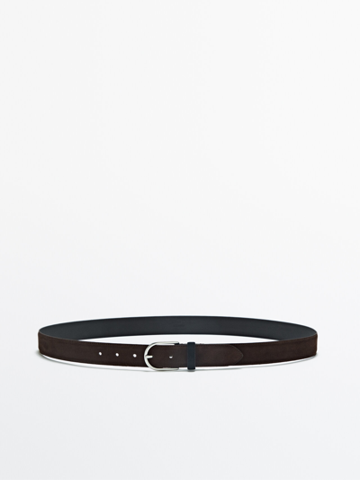 Massimo Dutti Split Suede Belt With Contrast Loop In Brown