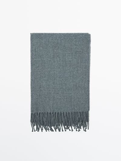 Massimo Dutti 100% Wool Scarf With Fringing In Grey