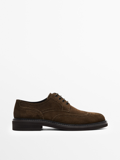 Massimo Dutti Brown Split Suede Brogues In Camel