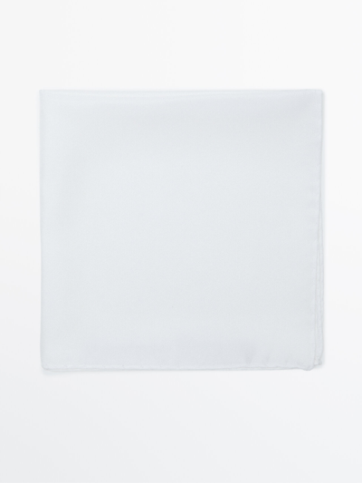 Massimo Dutti Plain 100% Silk Pocket Square In White