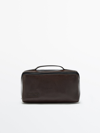 MASSIMO DUTTI LEATHER TOILETRY BAG WITH CENTRAL ZIP