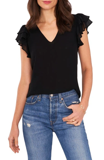 1.state Ruffle Short Sleeve V-neck Top In Rich Black