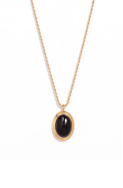 Missoma Savi Ridge Oval Gemstone Pendant Necklace 18ct Gold Plated Vermeil/black Onyx In Metallic