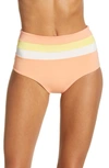 L*space Portia Reversible High Waist Stripe Bikini Bottoms In Crm/ Led/ Tgy